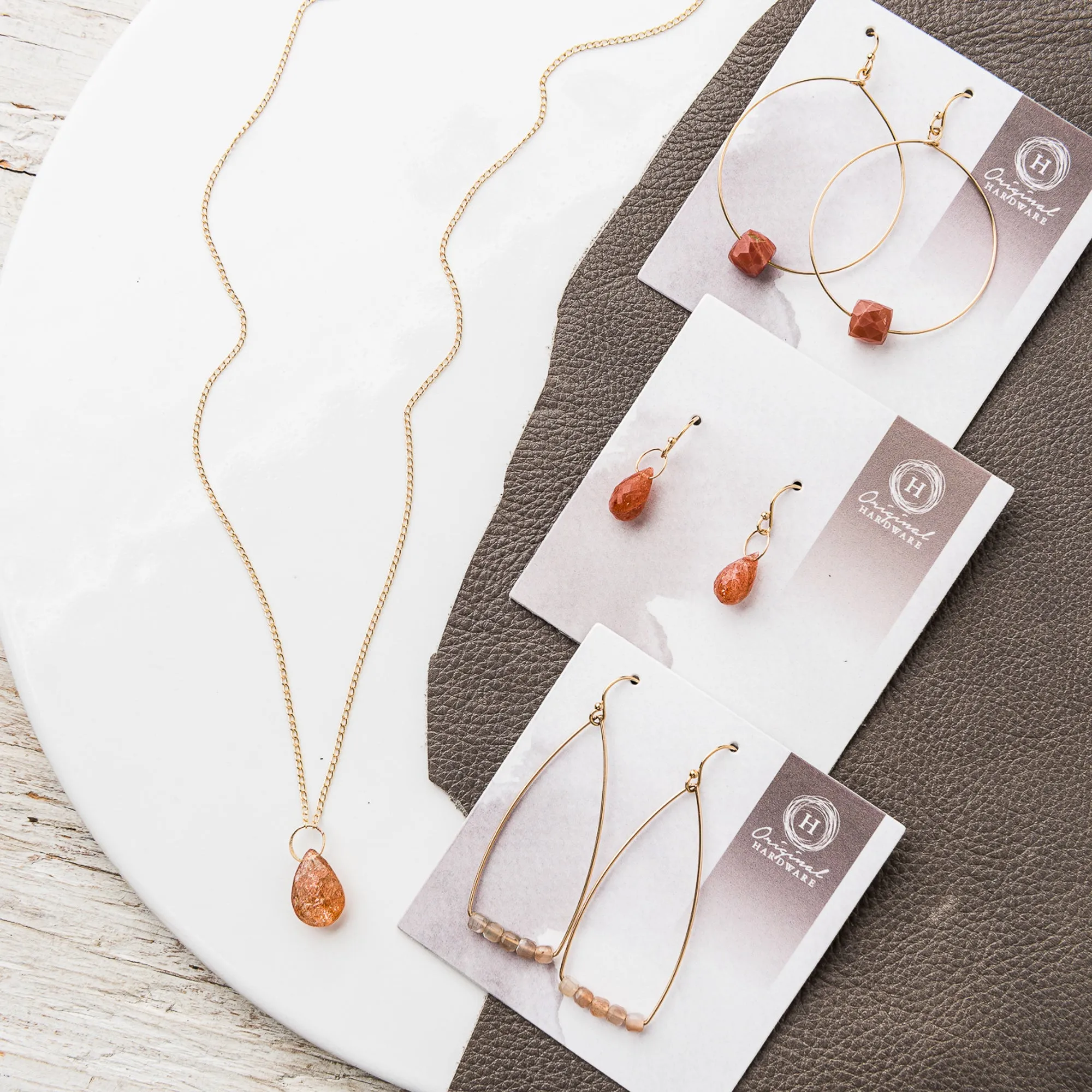 Petite Cubist Peach Moonstone Earrings