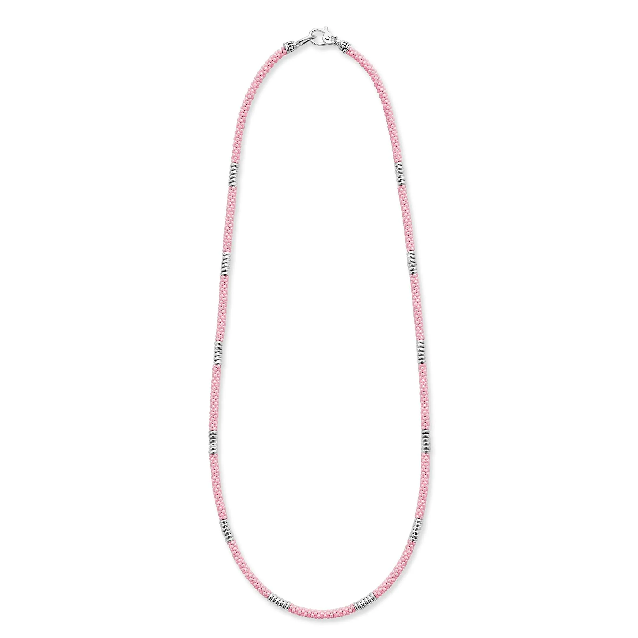 Pink Caviar Silver Station Ceramic Beaded Necklace | 3mm