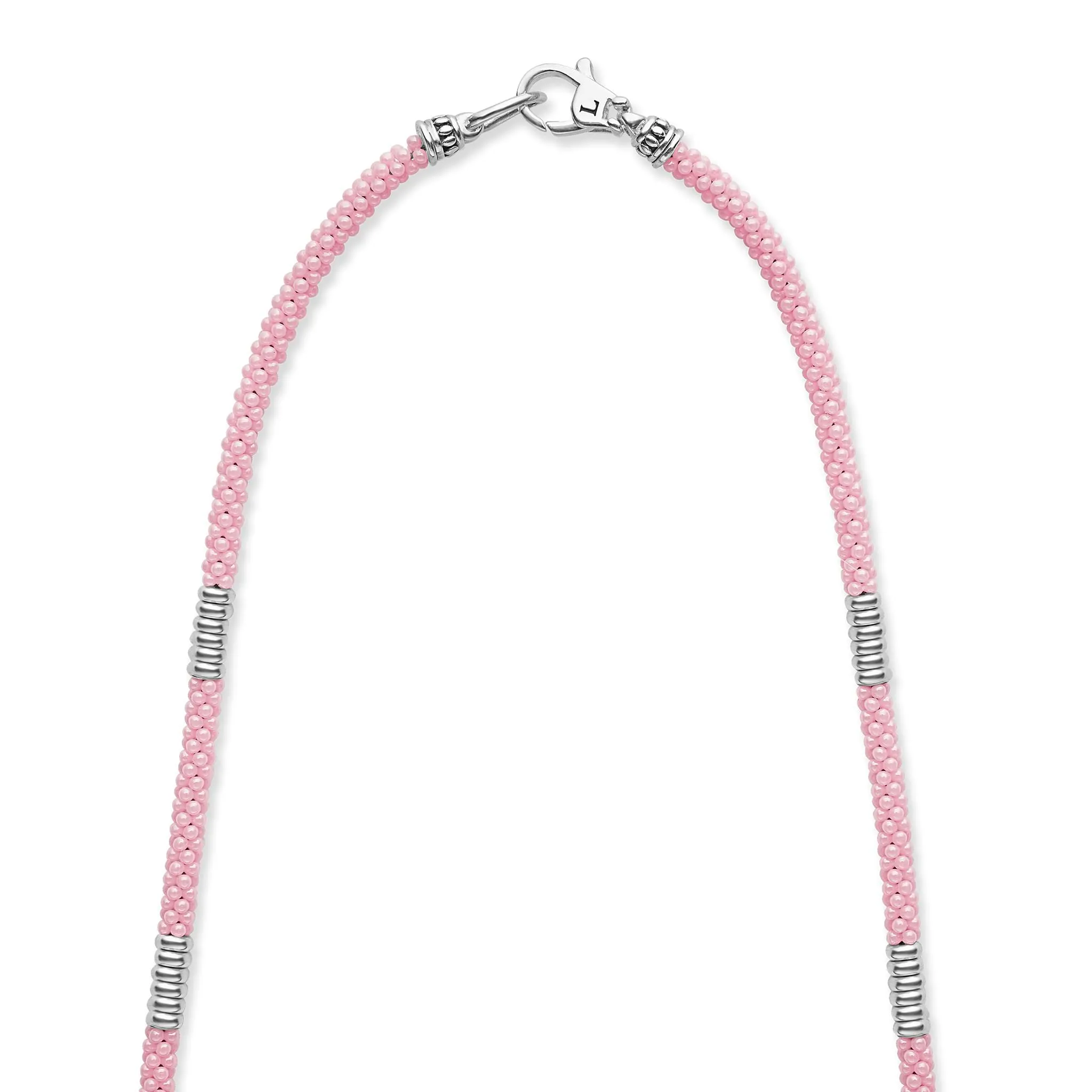 Pink Caviar Silver Station Ceramic Beaded Necklace | 3mm