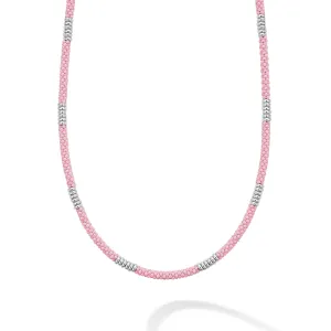 Pink Caviar Silver Station Ceramic Beaded Necklace | 3mm