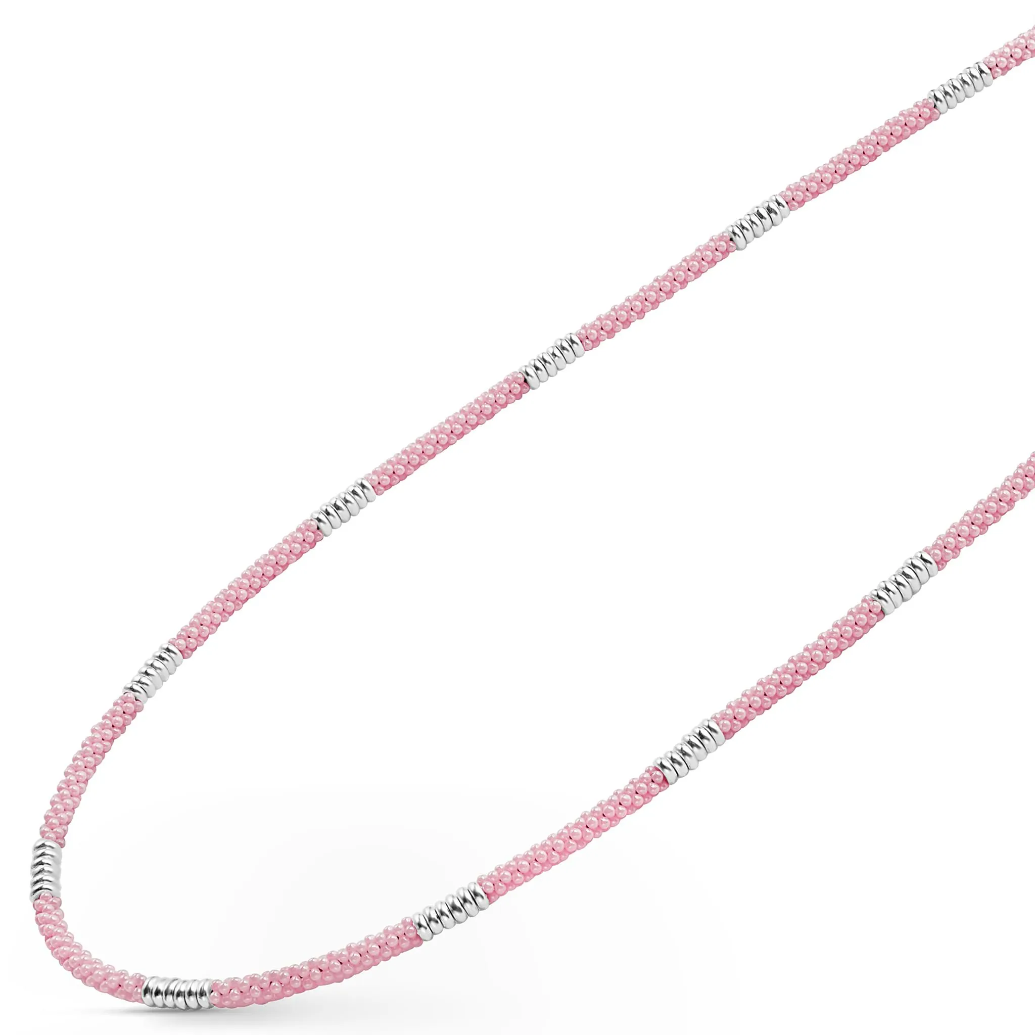 Pink Caviar Silver Station Ceramic Beaded Necklace | 3mm