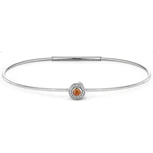 Platinum Finish Sterling Silver Round Simulated Citrine Birth Gem Bracelet with Simulated Diamonds