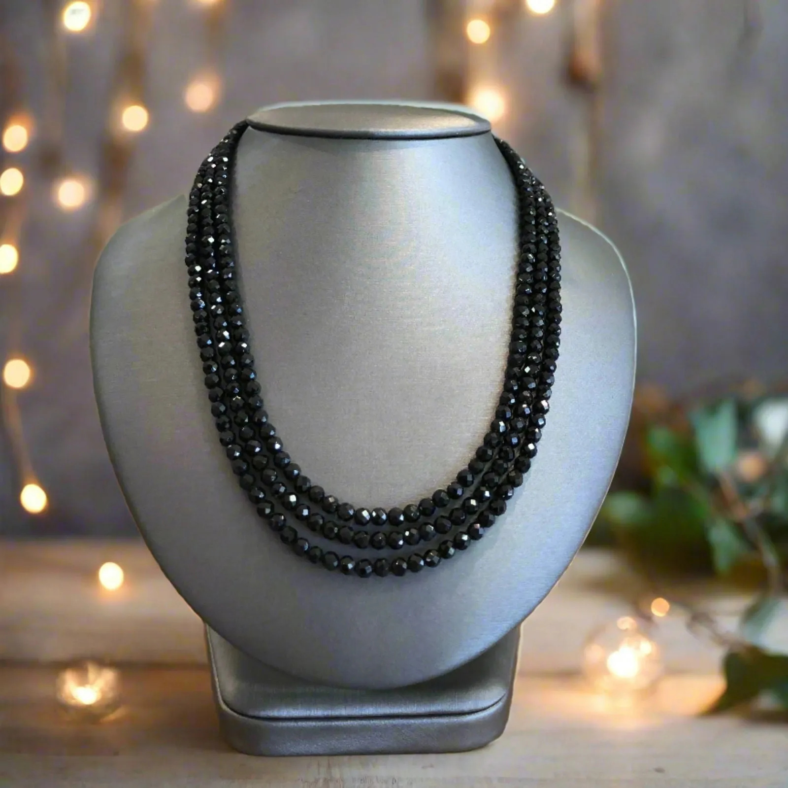 Plumb Silver Original 3-Strand Black Spinel Necklace