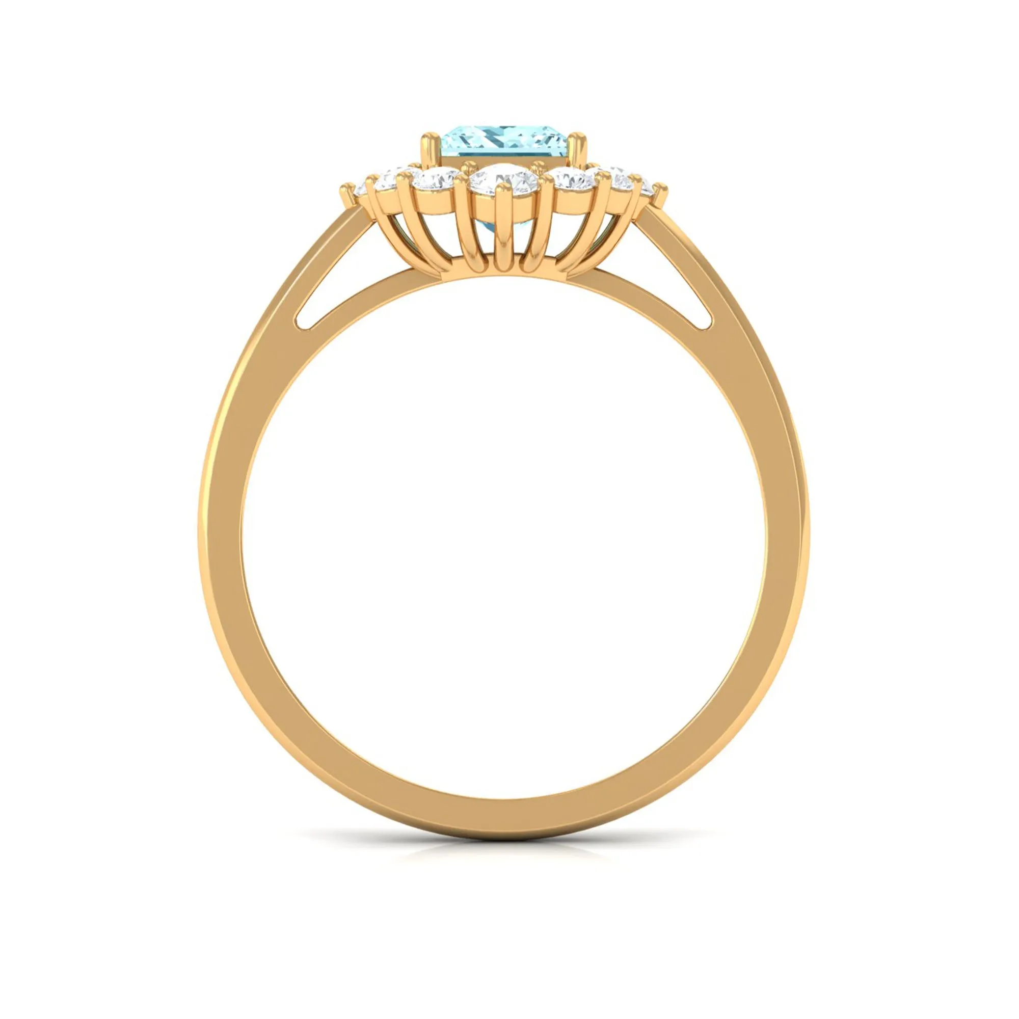 Princess Cut Aquamarine Engagement Ring with Diamond Halo