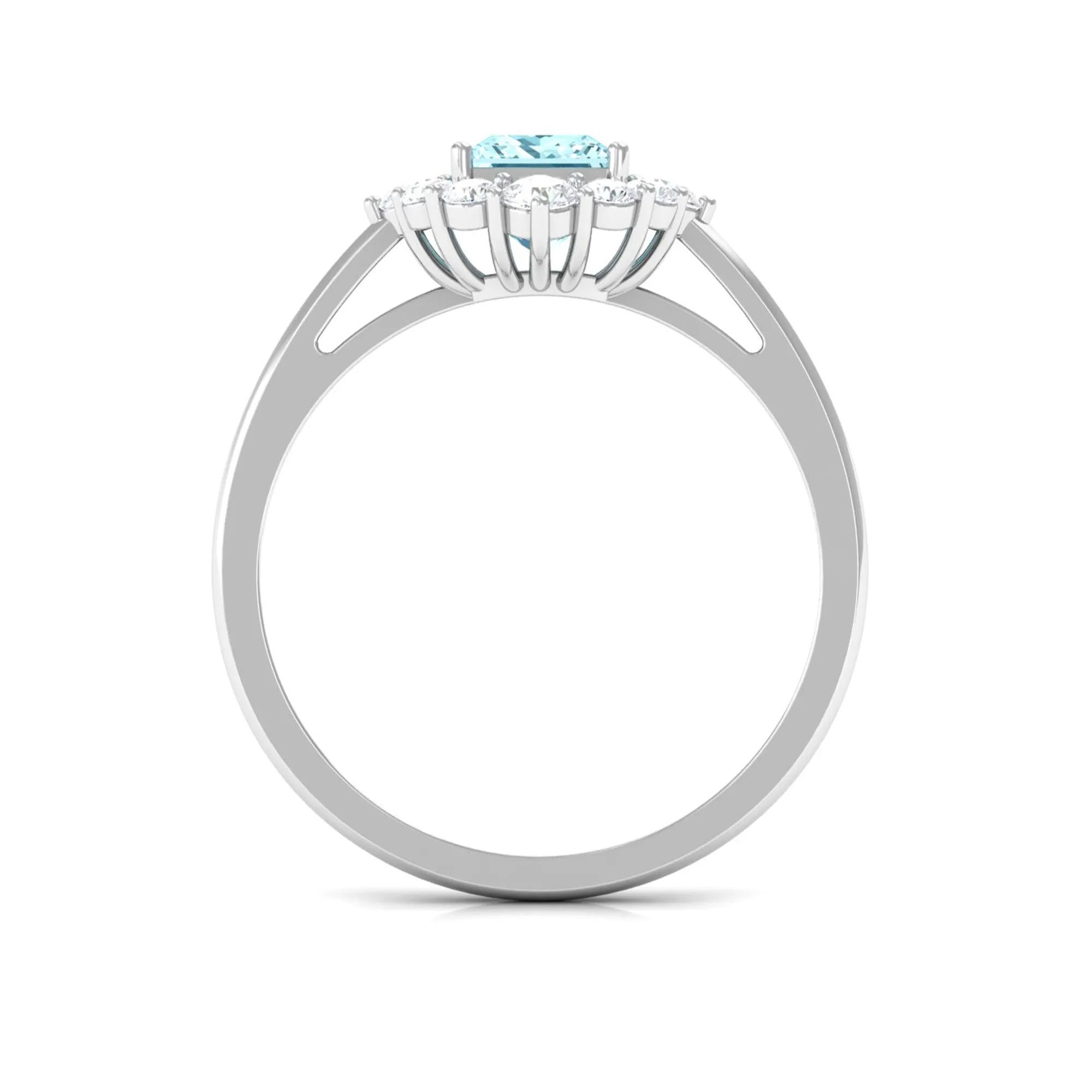 Princess Cut Aquamarine Engagement Ring with Diamond Halo