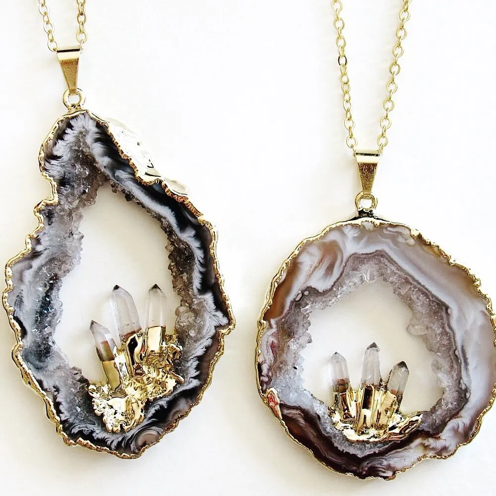 Quartz Geode Necklaces (Gold)