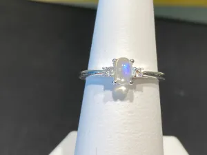 Rainbow Moonstone & Diamond Silver Ring