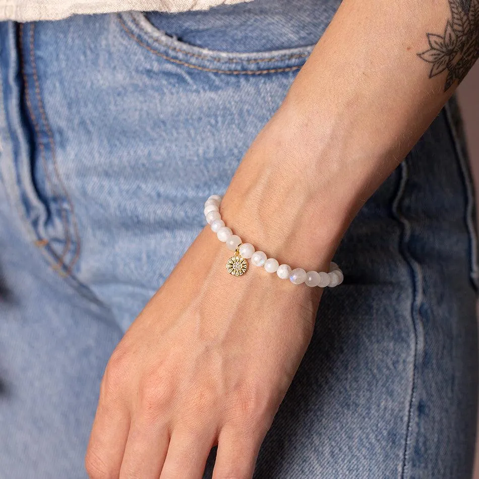 Rainbow Moonstone Bracelet with Celestial Charm