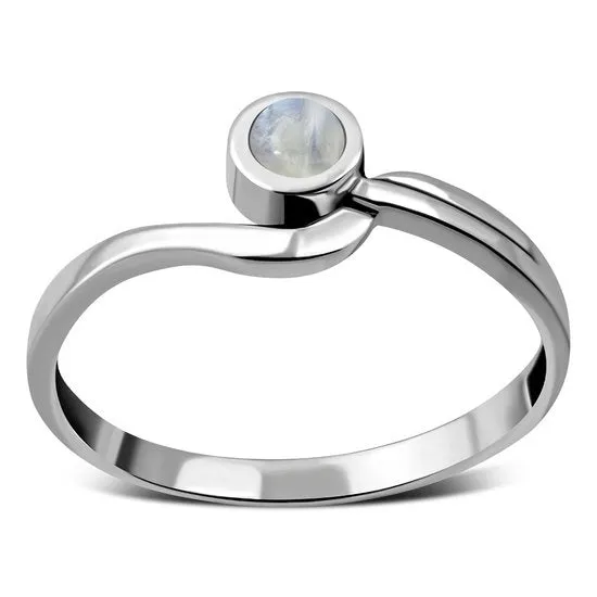 Rainbow Moonstone Silver Band Ring