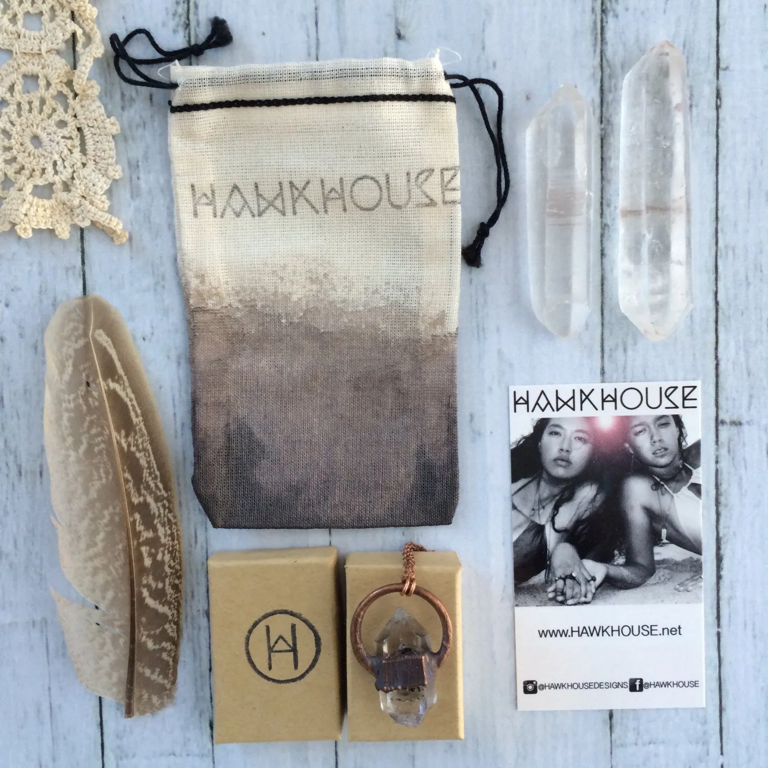 Raw quartz  necklace | Double terminated rock crystal necklace