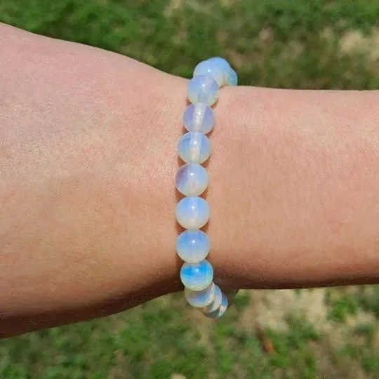 Real Opalite Beaded Elastic Bracelet – Healing Crystal Jewelry for Men & Women