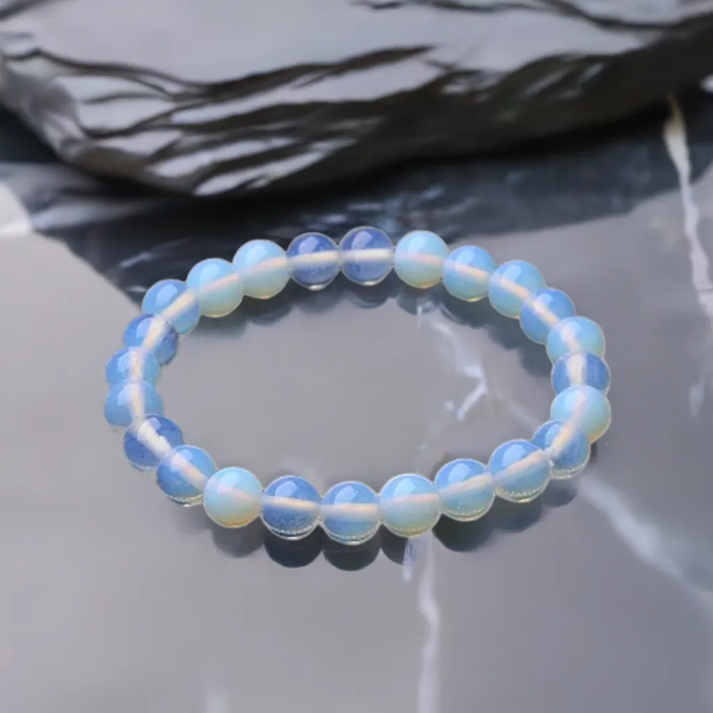 Real Opalite Beaded Elastic Bracelet – Healing Crystal Jewelry for Men & Women