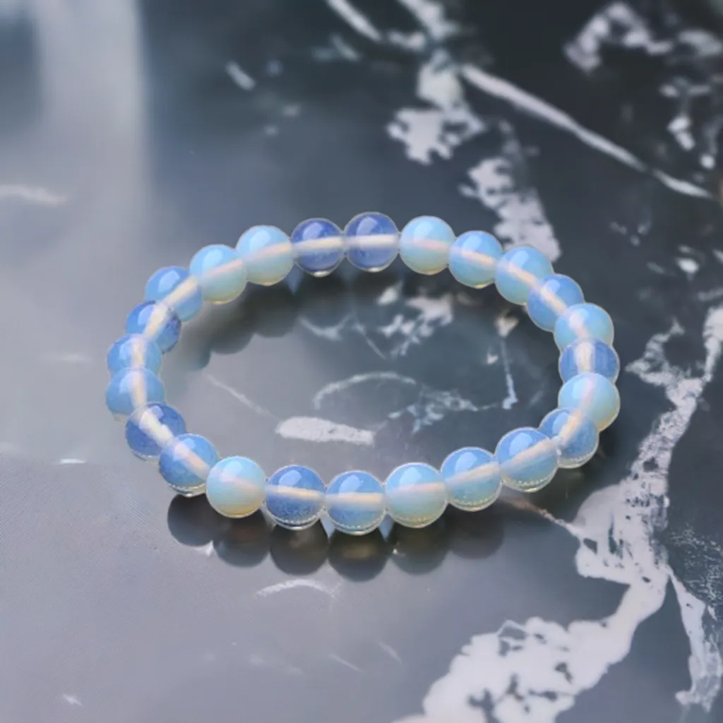 Real Opalite Beaded Elastic Bracelet – Healing Crystal Jewelry for Men & Women