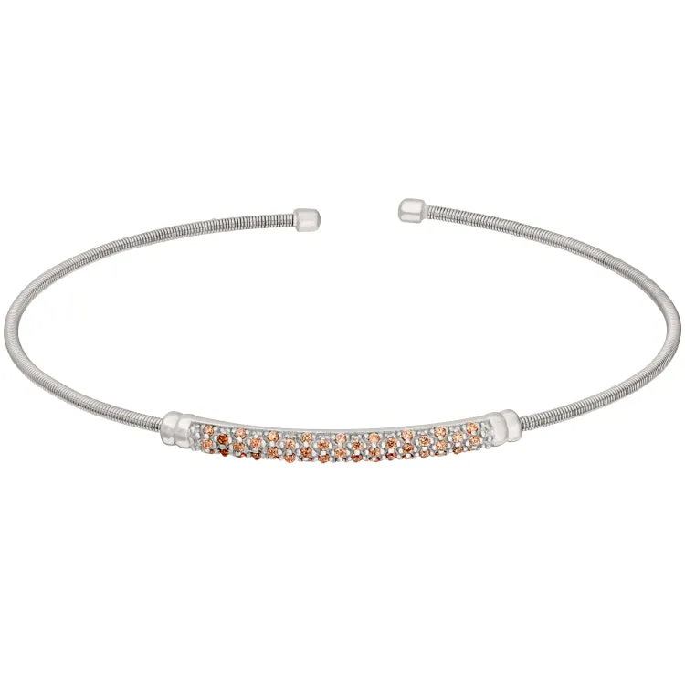 Rhodium Finish Sterling Silver Cable Cuff Bracelet with Three Rows of Simulated Citrine Birth Gems - November