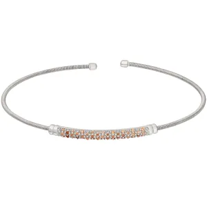 Rhodium Finish Sterling Silver Cable Cuff Bracelet with Three Rows of Simulated Citrine Birth Gems - November