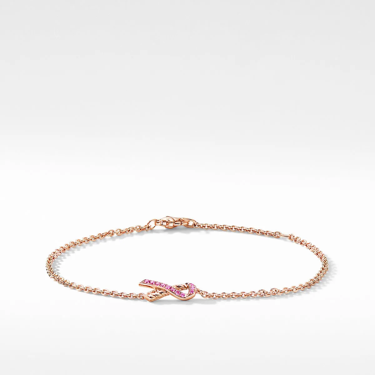 Ribbon Chain Bracelet in 18K Rose Gold with Pave Pink Sapphires