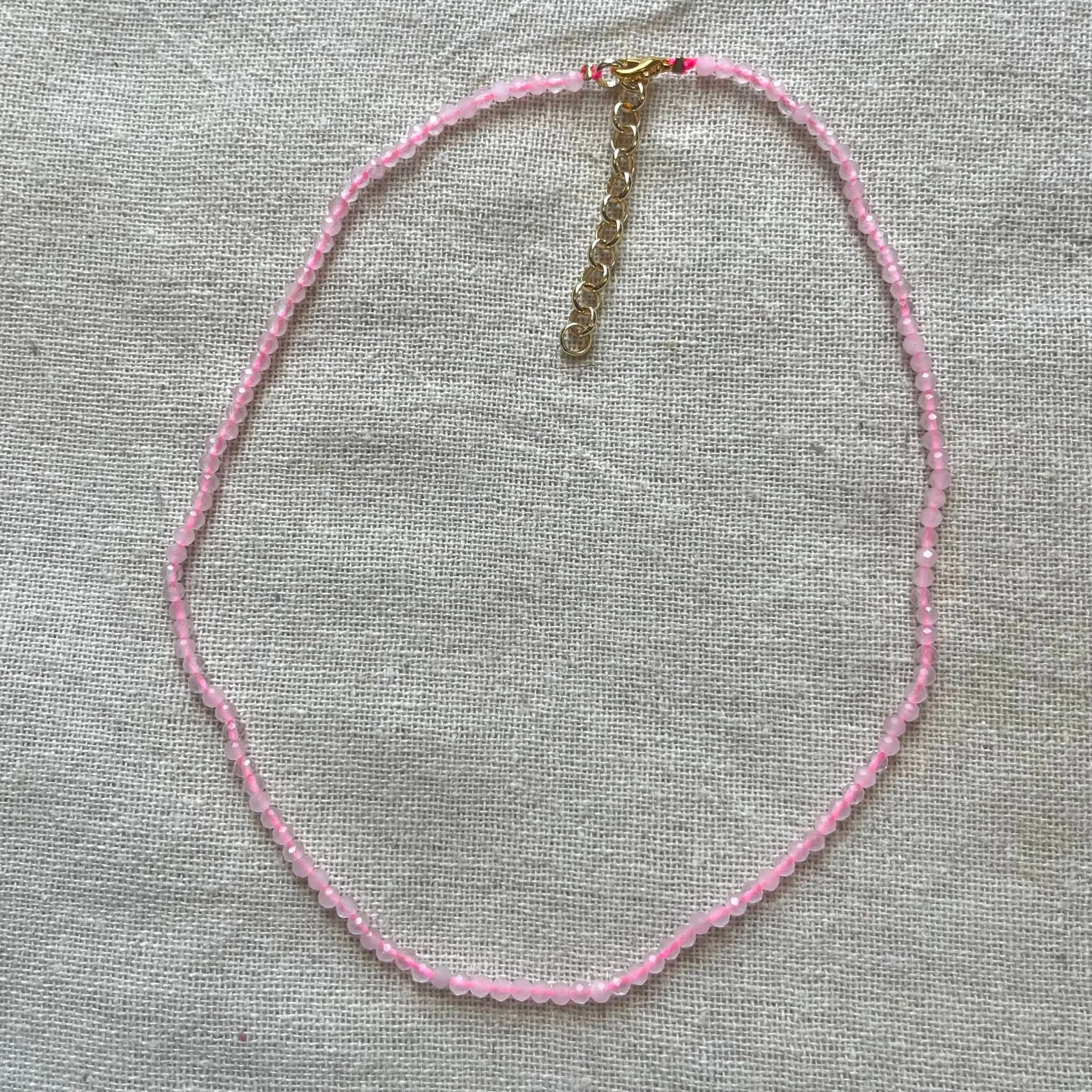 Rose Quartz 3mm Facet Beaded Necklace - Love