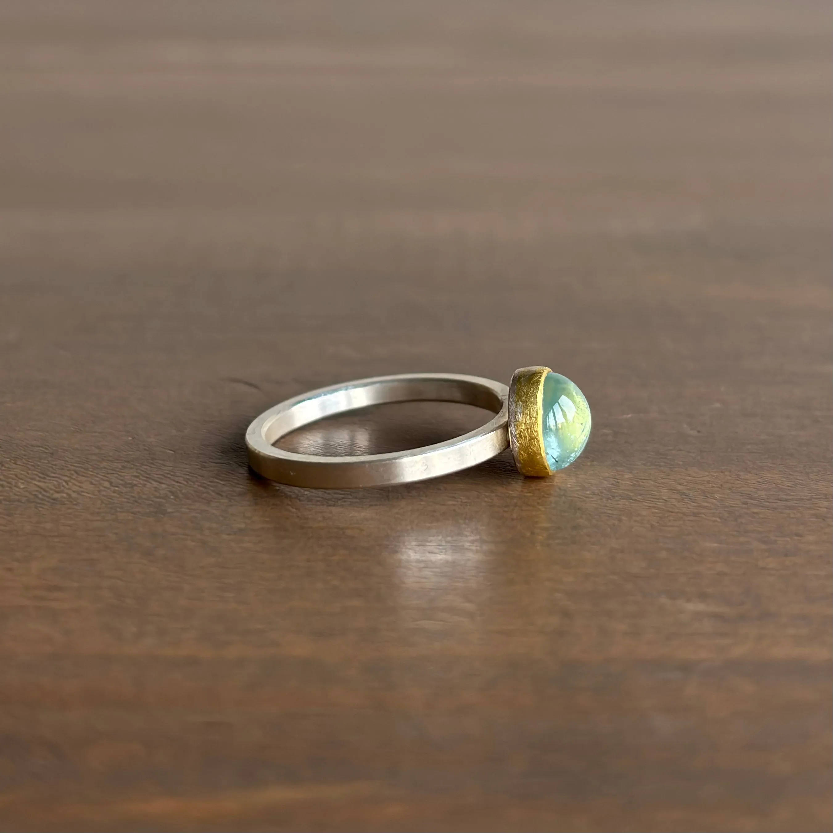 Round Aquamarine Cabochon Ring