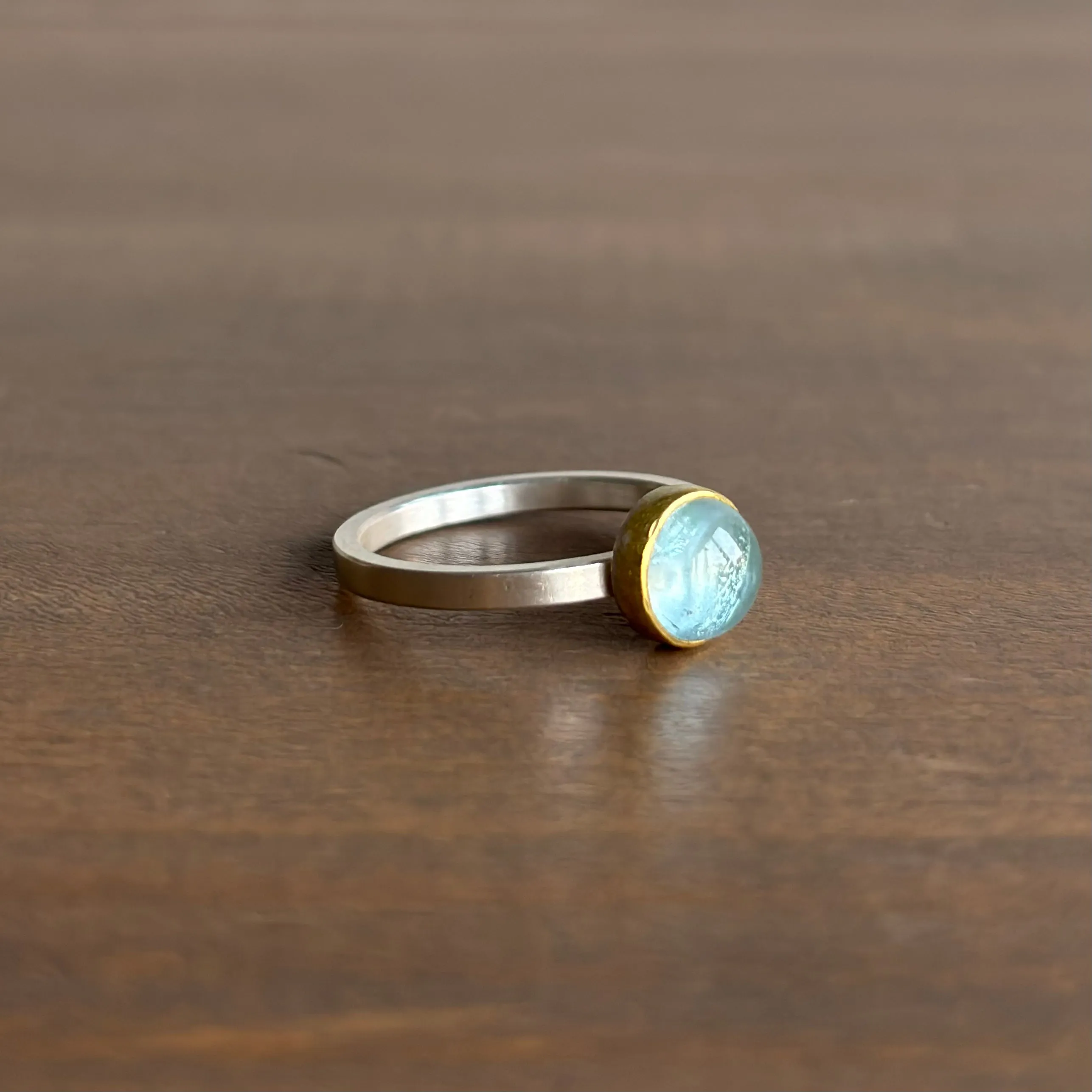 Round Aquamarine Cabochon Ring