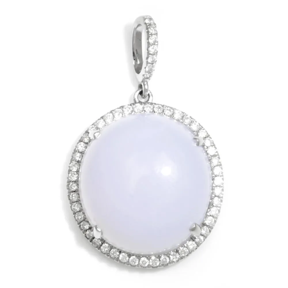 Round Cabochon Moonstone Pendant with Diamonds 14K