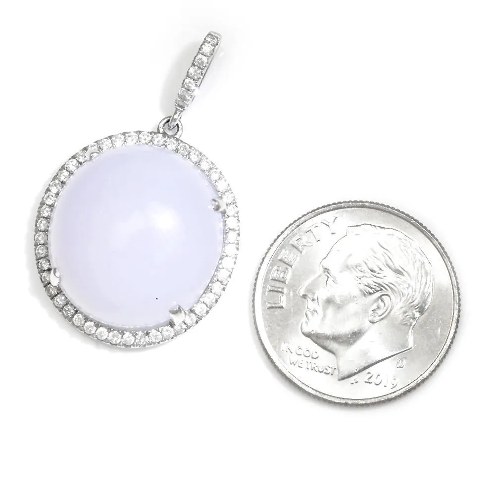 Round Cabochon Moonstone Pendant with Diamonds 14K