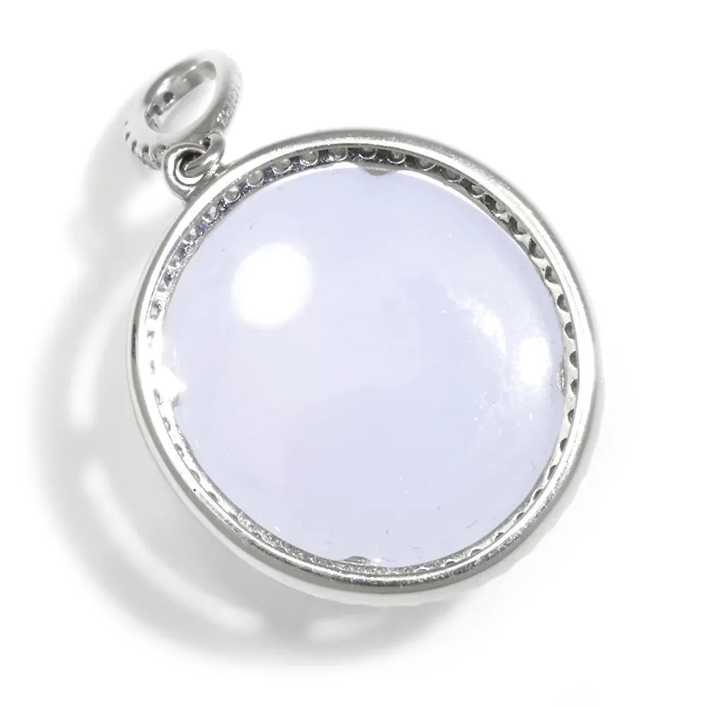 Round Cabochon Moonstone Pendant with Diamonds 14K