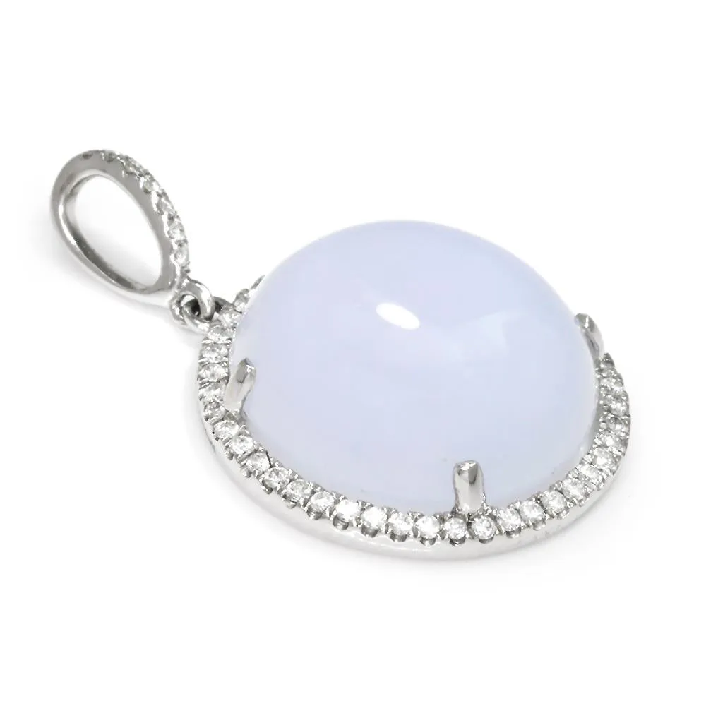 Round Cabochon Moonstone Pendant with Diamonds 14K