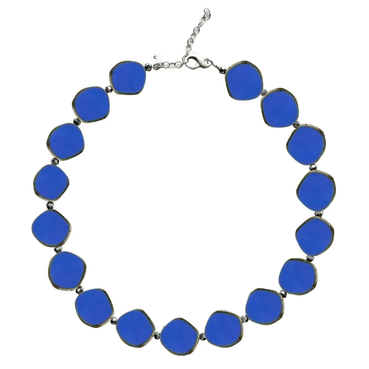 Royal Blue Beaded Necklace, Large Circle Glass Beaded Necklace