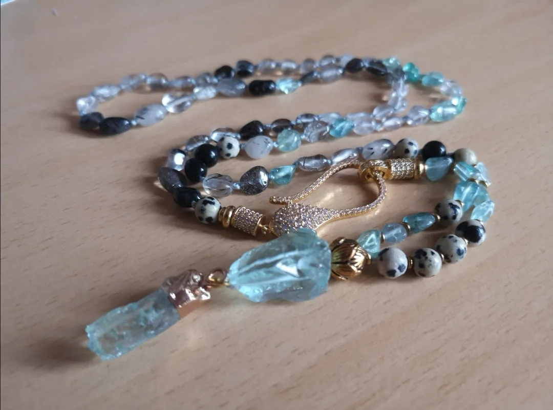 SALE - Apatite, Jasper, Tourmalinated Quartz Pendant Necklace