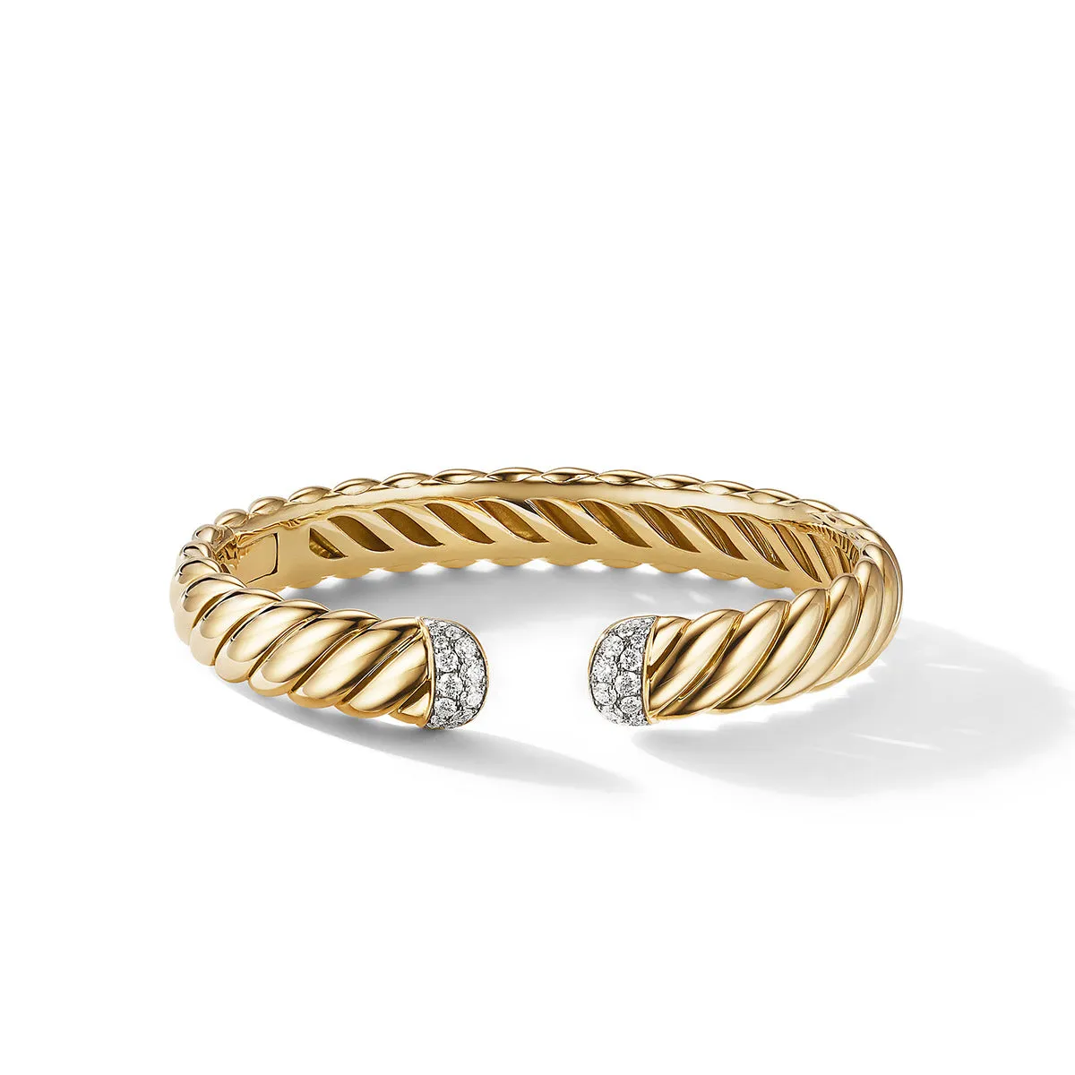 Sculpted Cable Cuff Bracelet in 18K Yellow Gold with Pave Diamonds