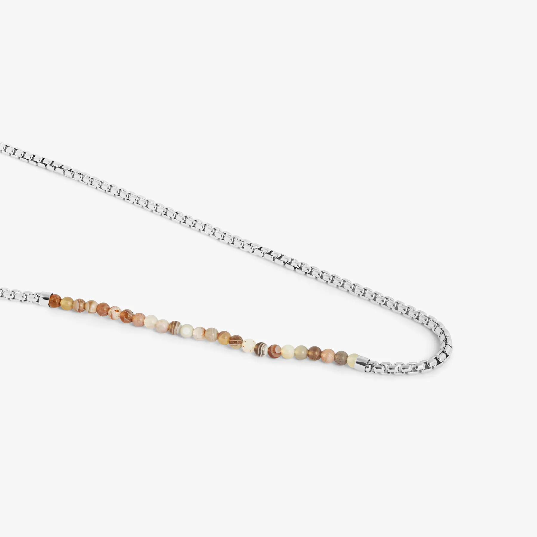 Sennit Catena Beaded Necklace in Rhodium Silver with Multicolour Botswana Agate