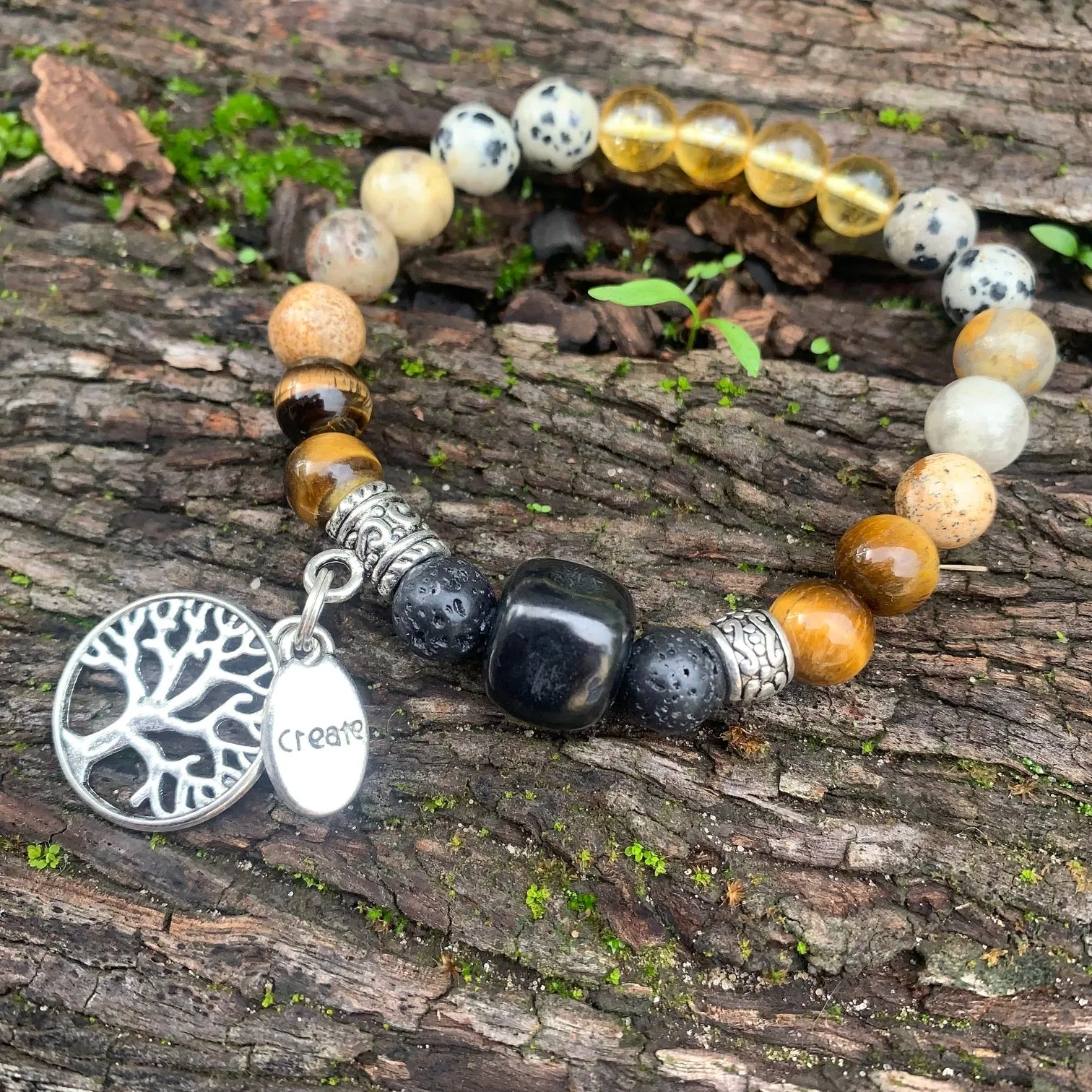 Shungite Amplified SOLAR PLEXUS Chakra Bracelet ~ Tree of Life and CREATE Charms  ~ Medium [#18]