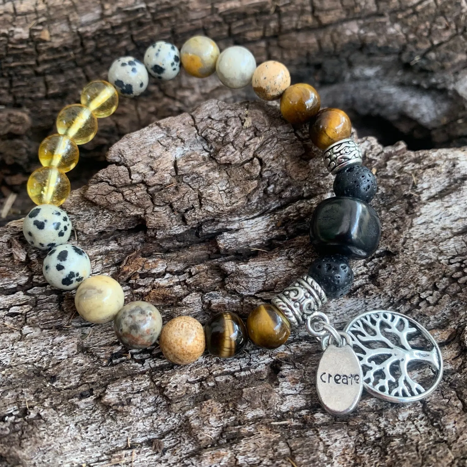 Shungite Amplified SOLAR PLEXUS Chakra Bracelet ~ Tree of Life and CREATE Charms  ~ Medium [#18]