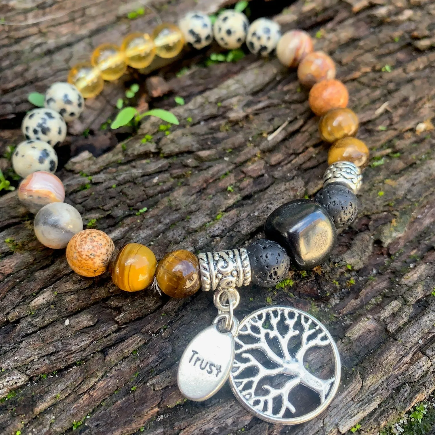 Shungite Amplified SOLAR PLEXUS Chakra Bracelet ~ Tree of Life and TRUST Charms  ~ Medium  [#42]