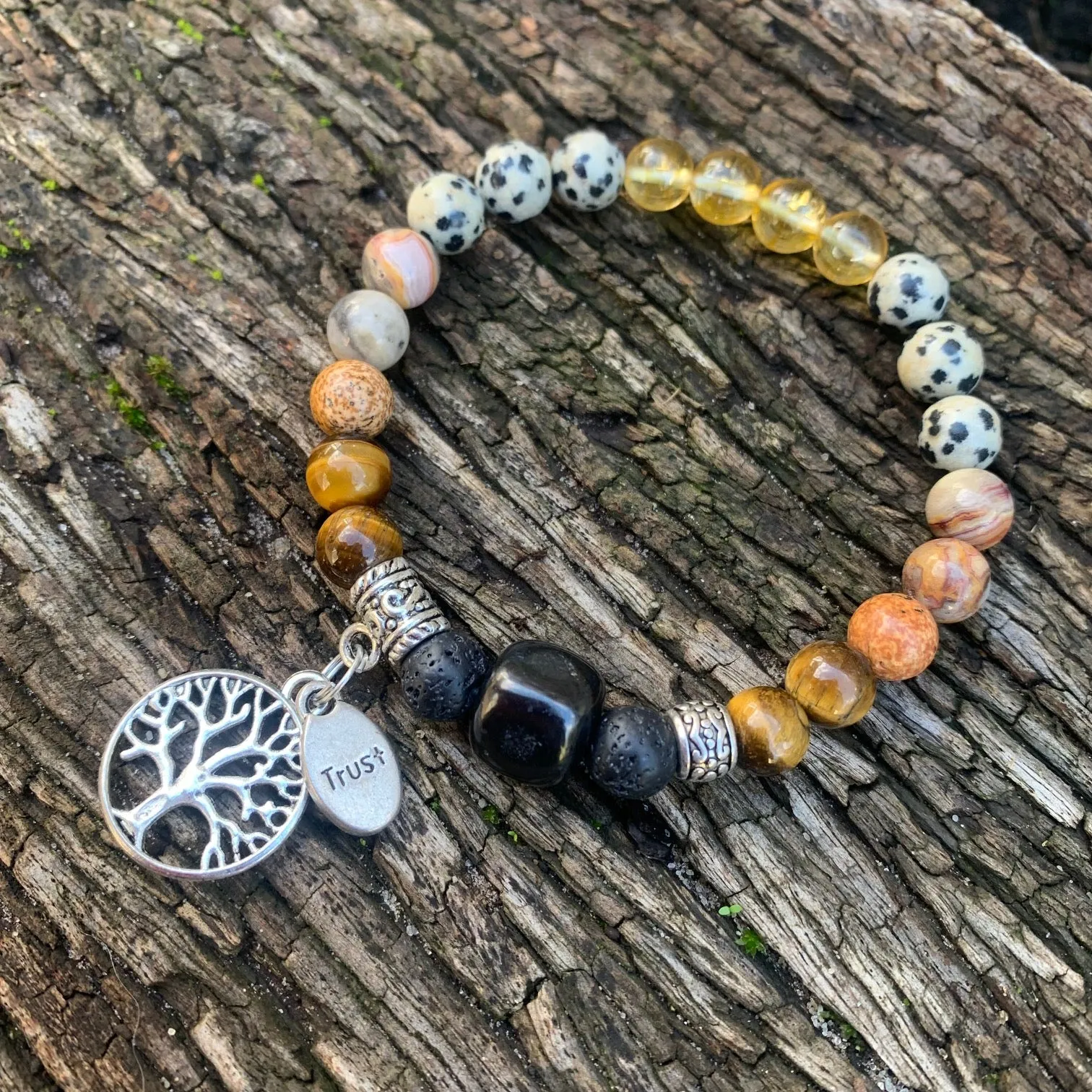 Shungite Amplified SOLAR PLEXUS Chakra Bracelet ~ Tree of Life and TRUST Charms  ~ Medium  [#42]