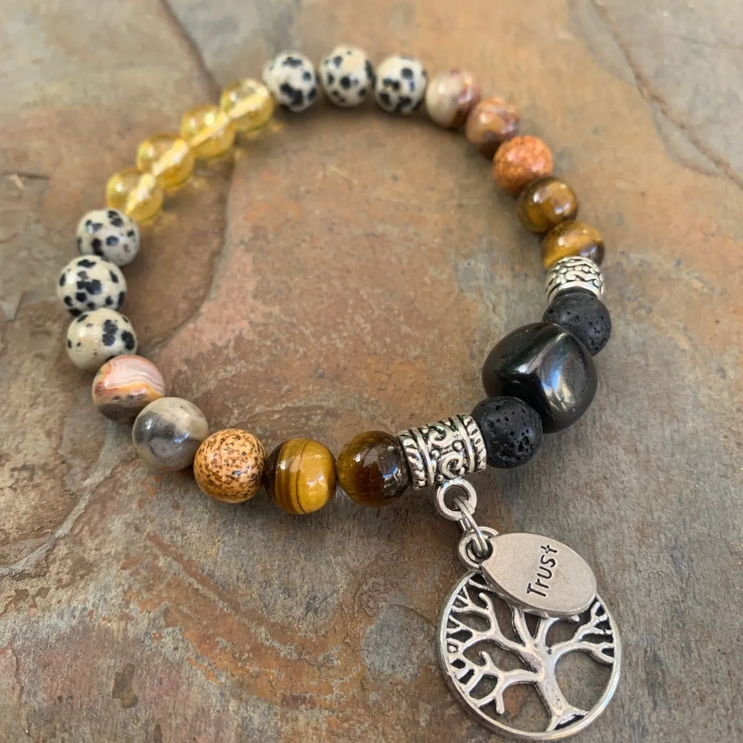 Shungite Amplified SOLAR PLEXUS Chakra Bracelet ~ Tree of Life and TRUST Charms  ~ Medium  [#42]