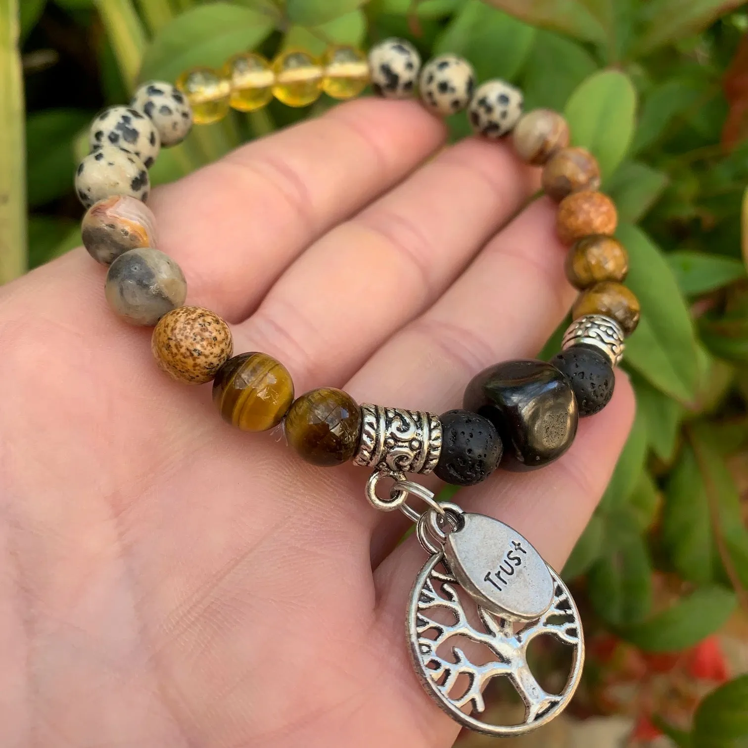 Shungite Amplified SOLAR PLEXUS Chakra Bracelet ~ Tree of Life and TRUST Charms  ~ Medium  [#42]