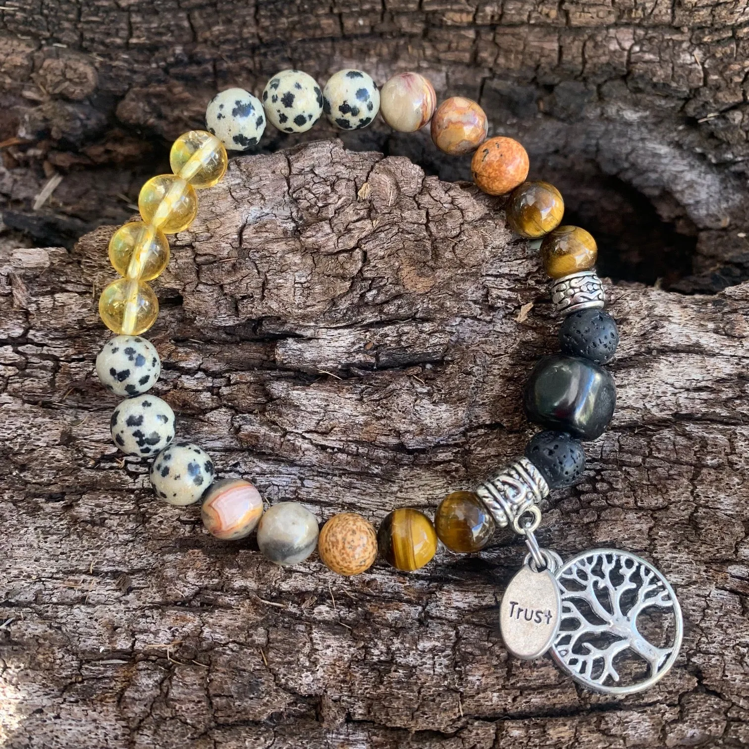 Shungite Amplified SOLAR PLEXUS Chakra Bracelet ~ Tree of Life and TRUST Charms  ~ Medium  [#42]