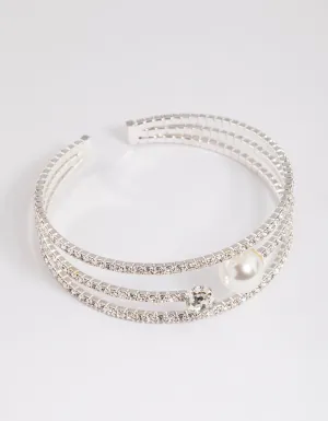 Silver Pearl Cup Chain Cuff