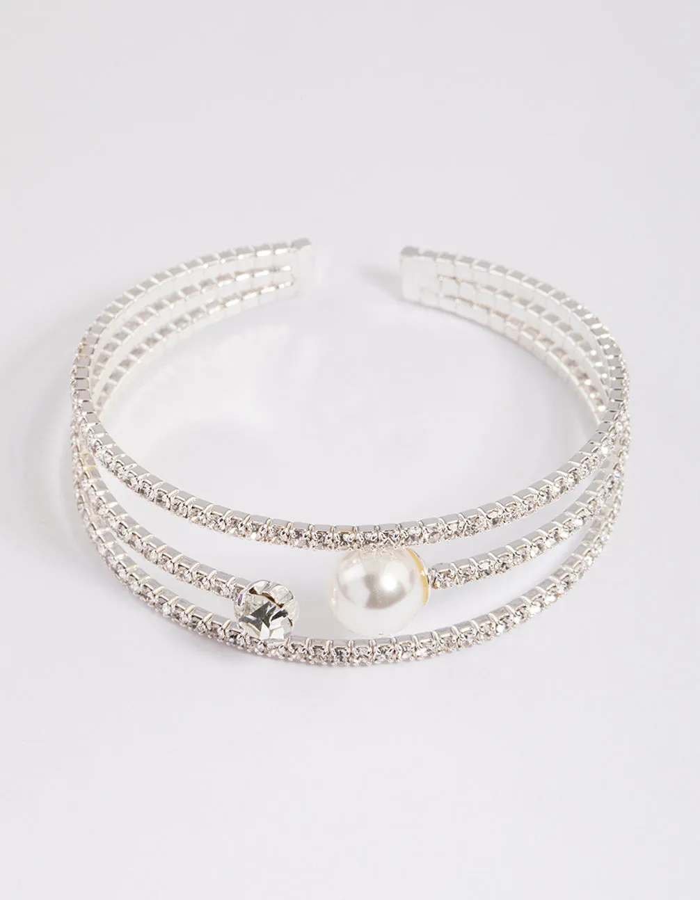 Silver Pearl Cup Chain Cuff