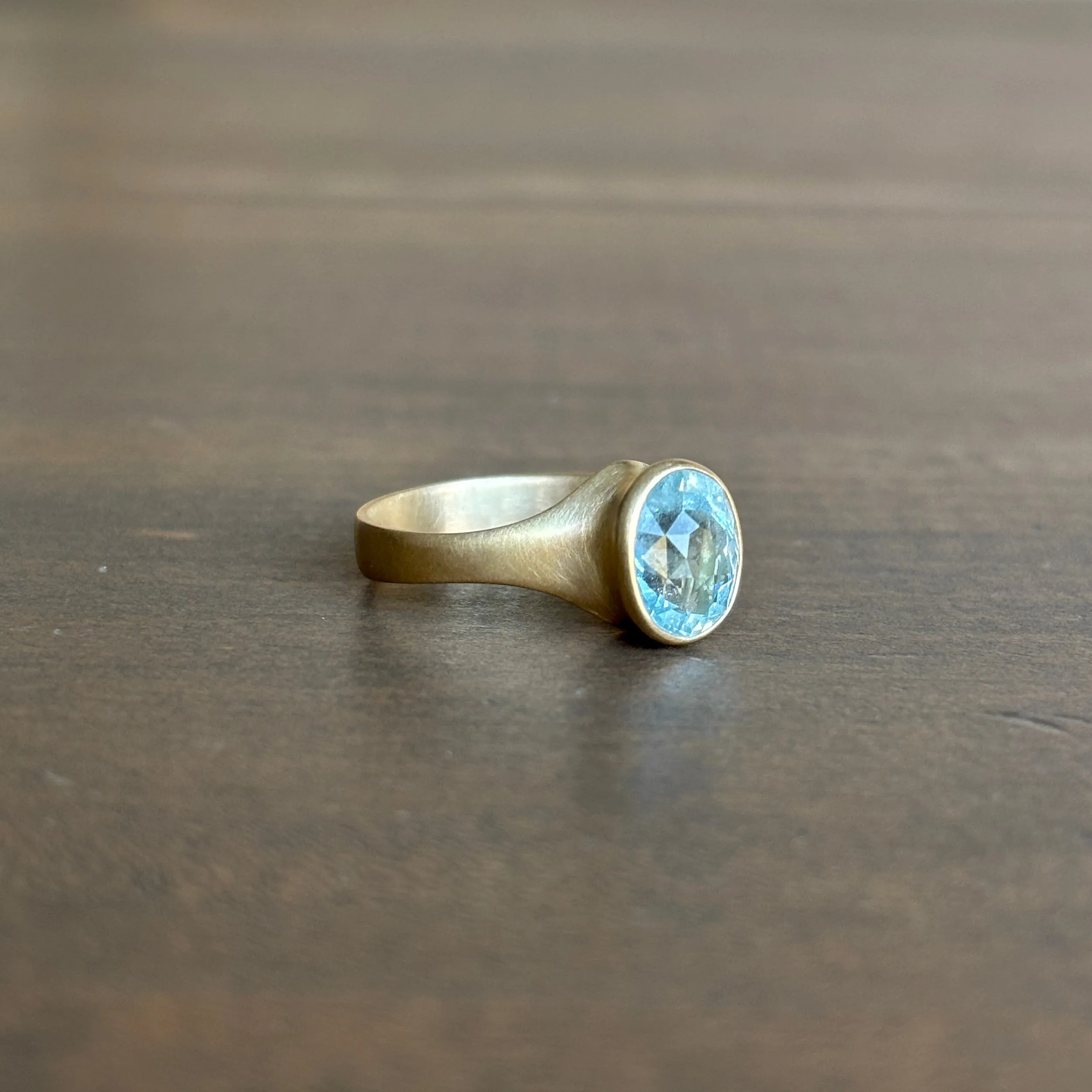 Small Faceted Oval Aquamarine Cast Ring