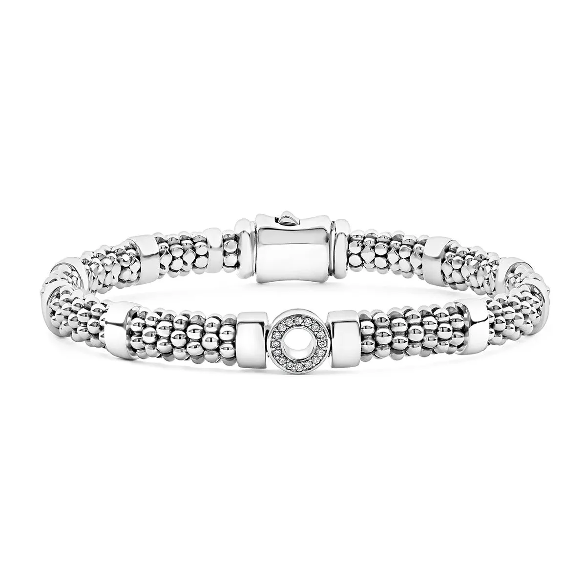 Small Single Station Diamond Circle Caviar Bracelet