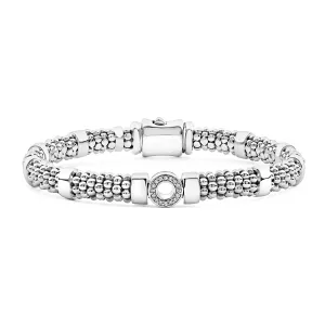 Small Single Station Diamond Circle Caviar Bracelet