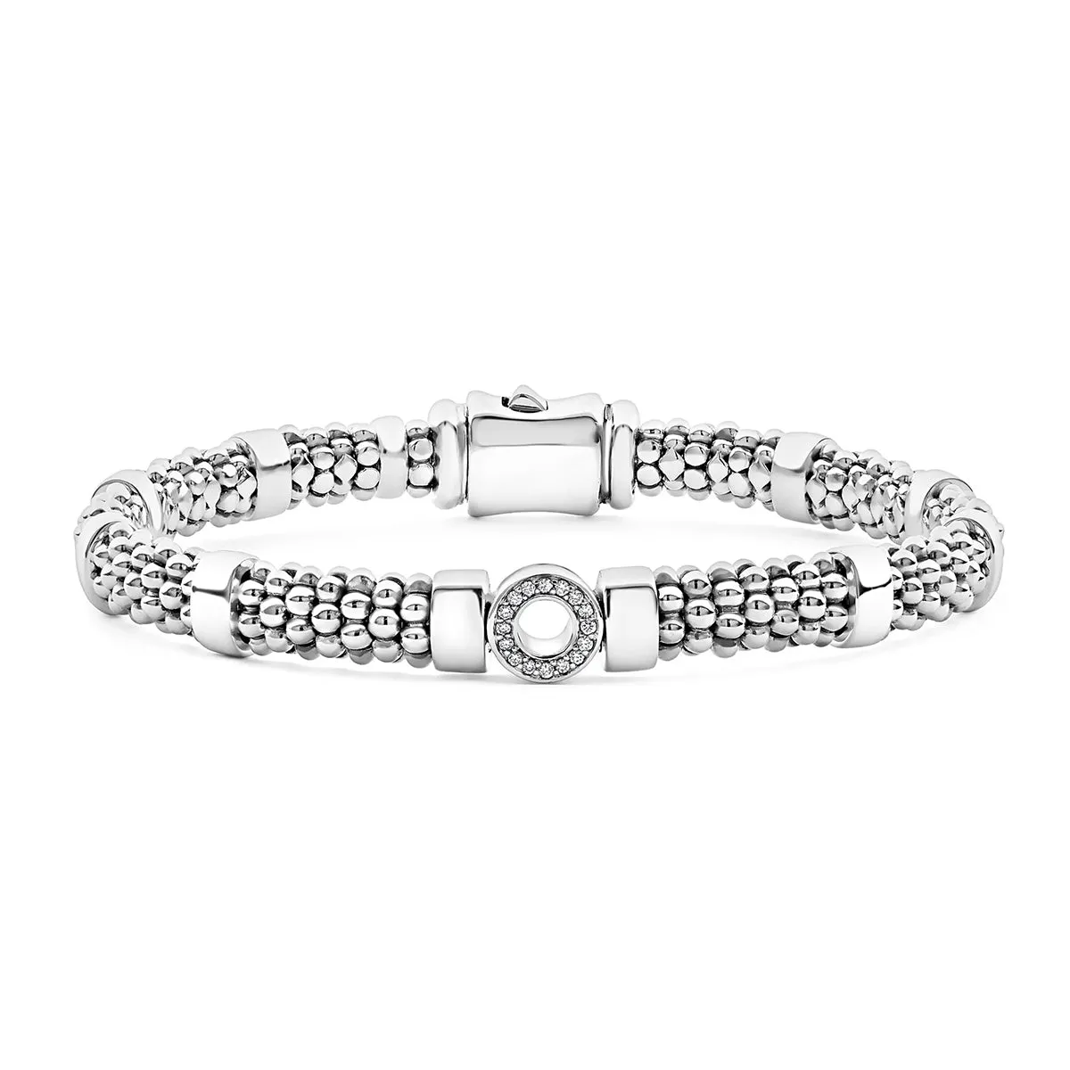 Small Single Station Diamond Circle Caviar Bracelet