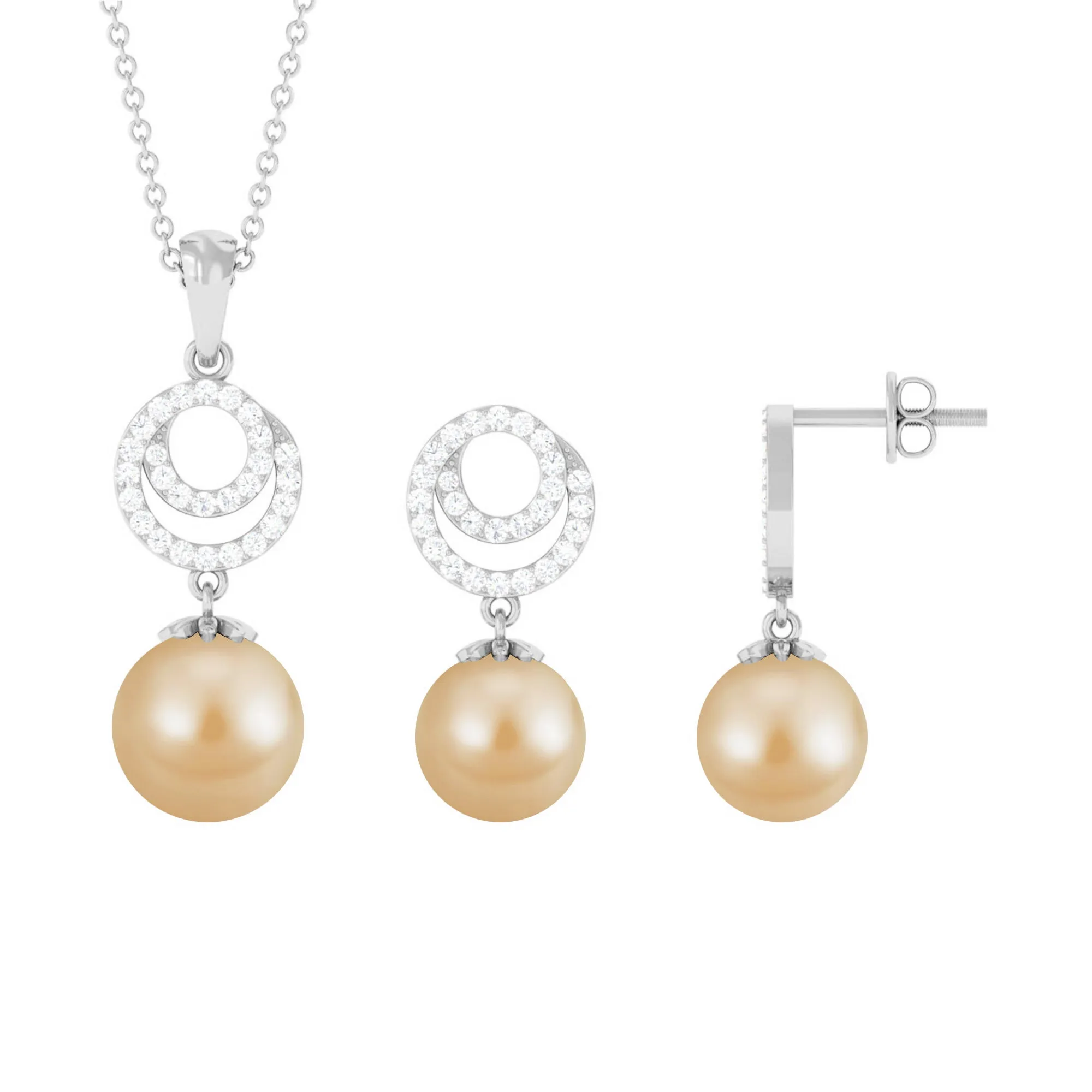 South Sea Pearl Swirl Drop Jewelry Set with Moissanite