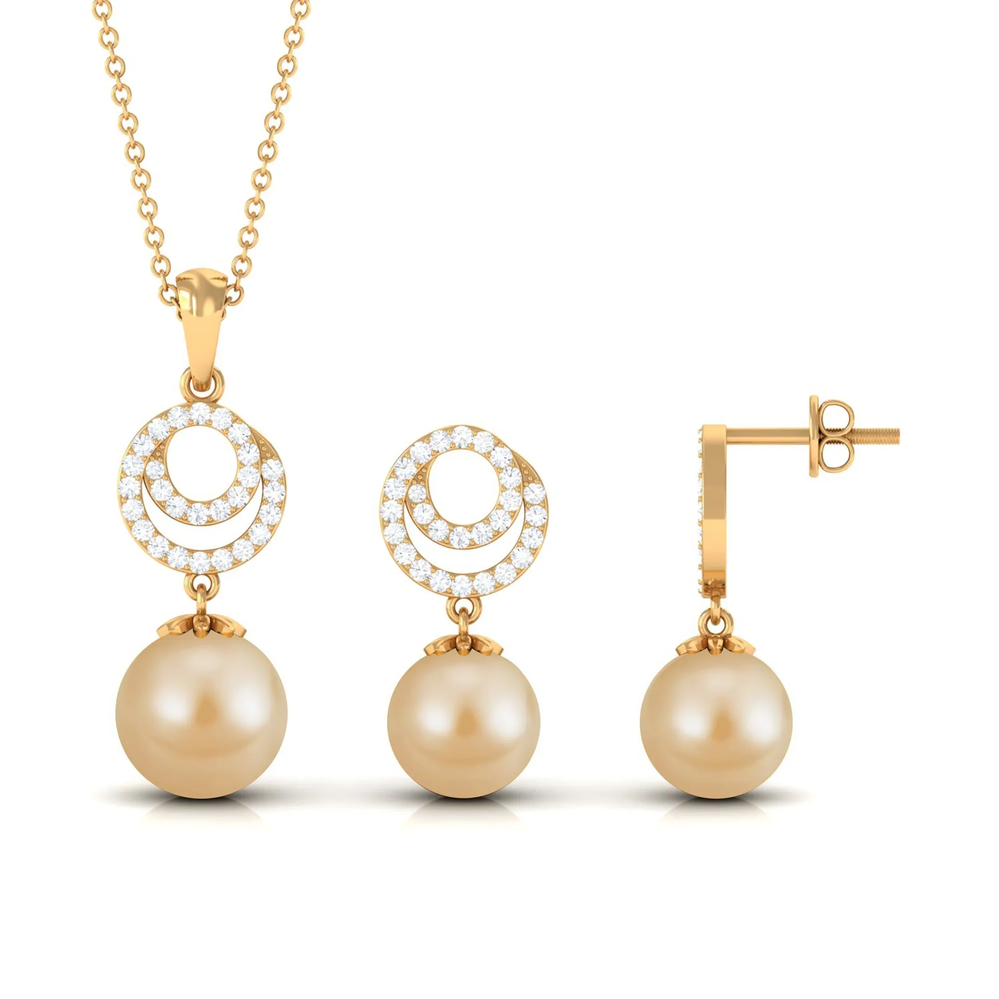 South Sea Pearl Swirl Drop Jewelry Set with Moissanite