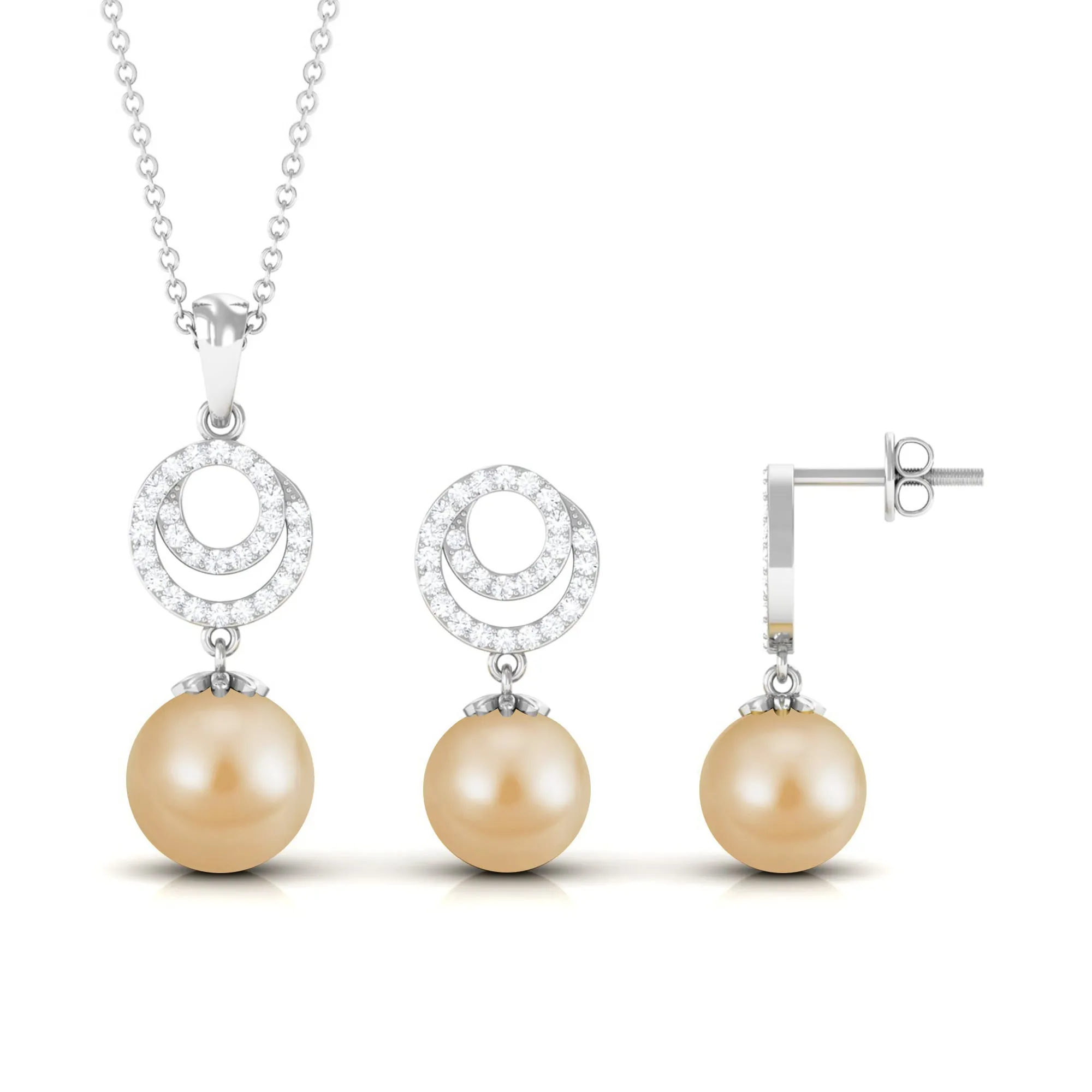 South Sea Pearl Swirl Drop Jewelry Set with Moissanite