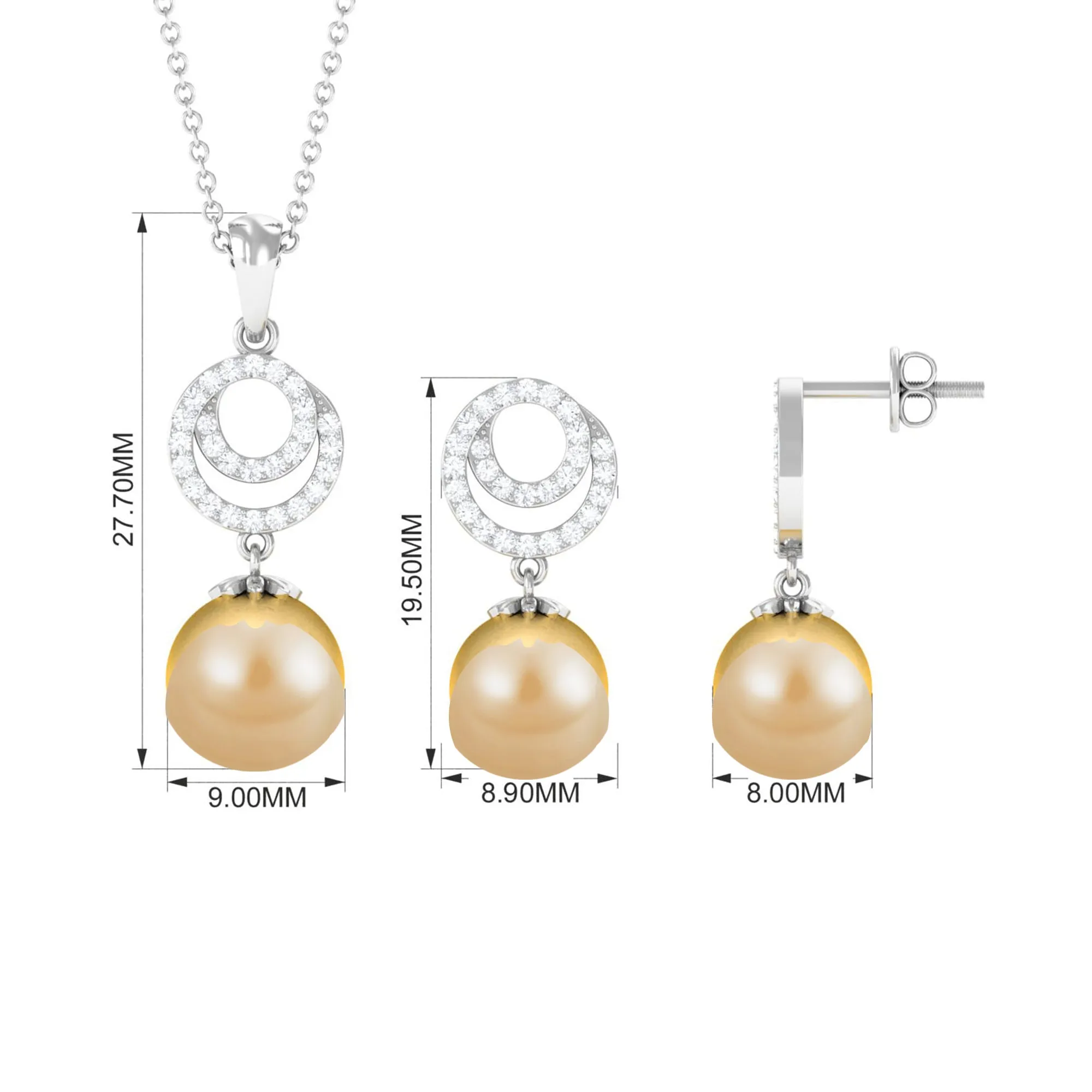 South Sea Pearl Swirl Drop Jewelry Set with Moissanite