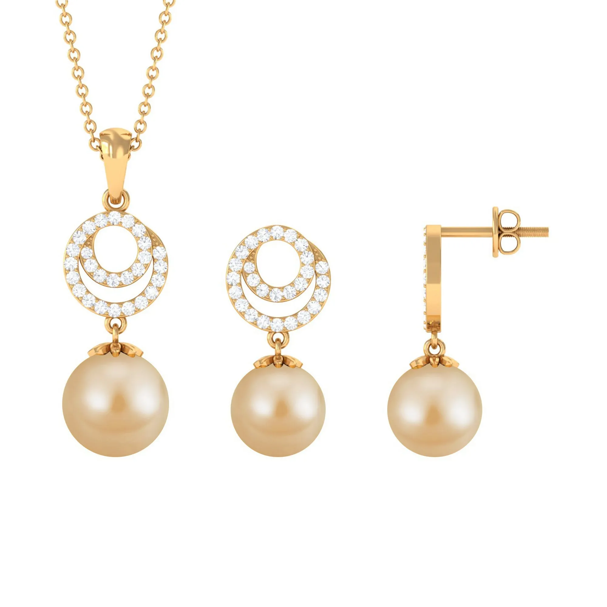 South Sea Pearl Swirl Drop Jewelry Set with Moissanite