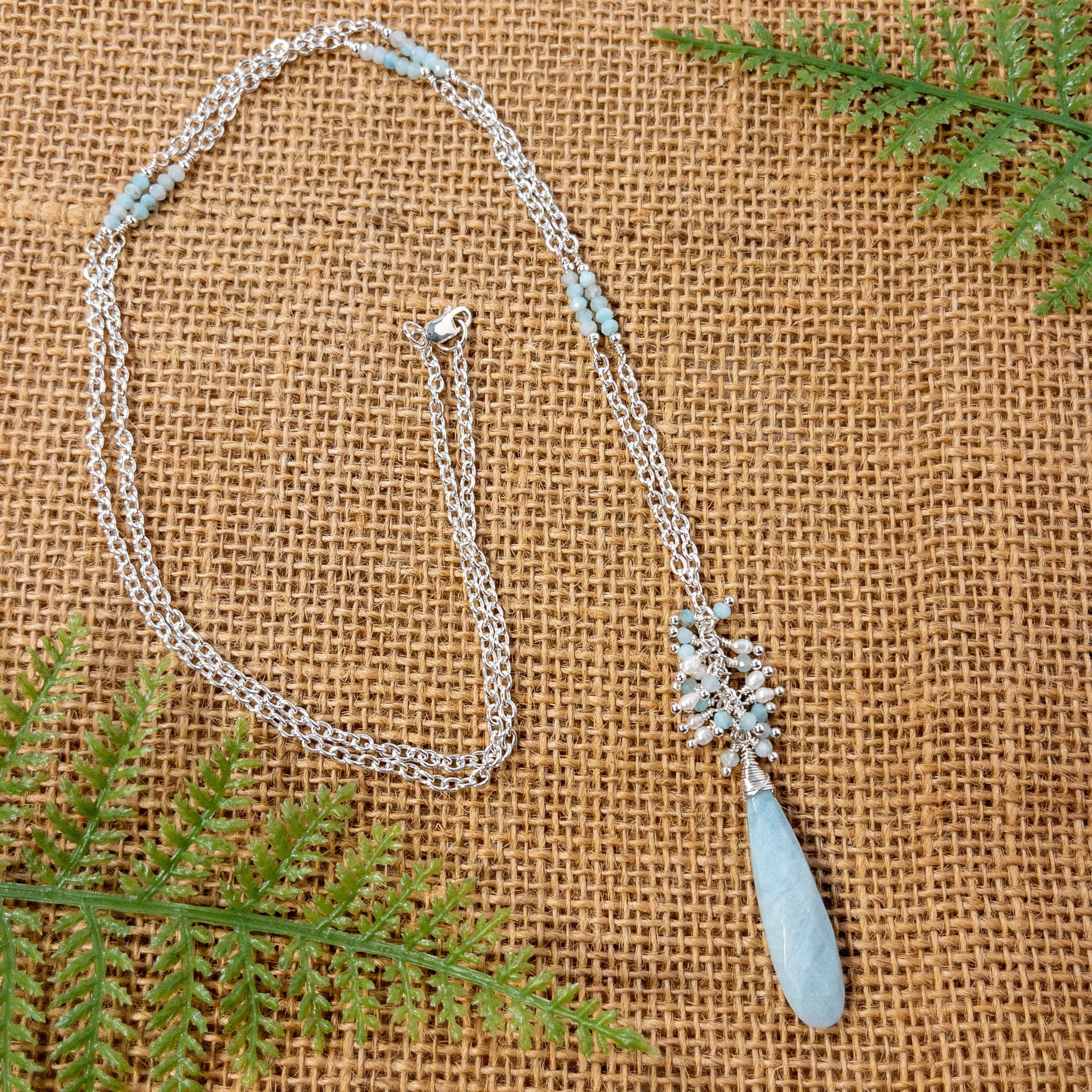 Sterling Silver Chain and Amazonite Pendant Necklace